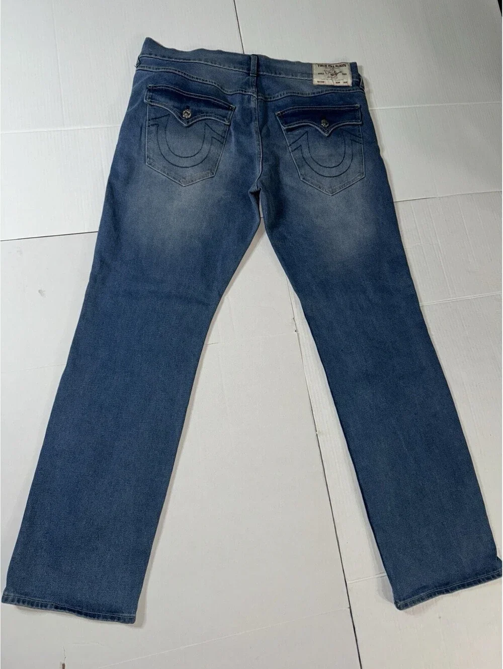 True Religion 36x34 Ricky Relaxed Straight Jeans Light Blue